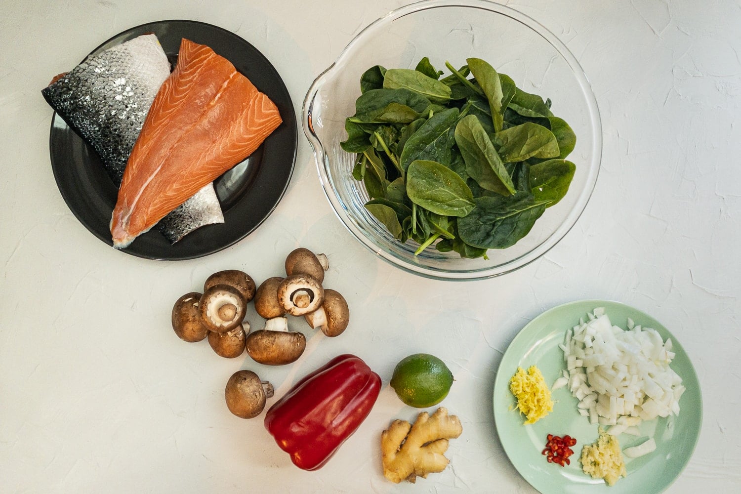 Ingredients for pan seared salmon in creamy coconut sauce