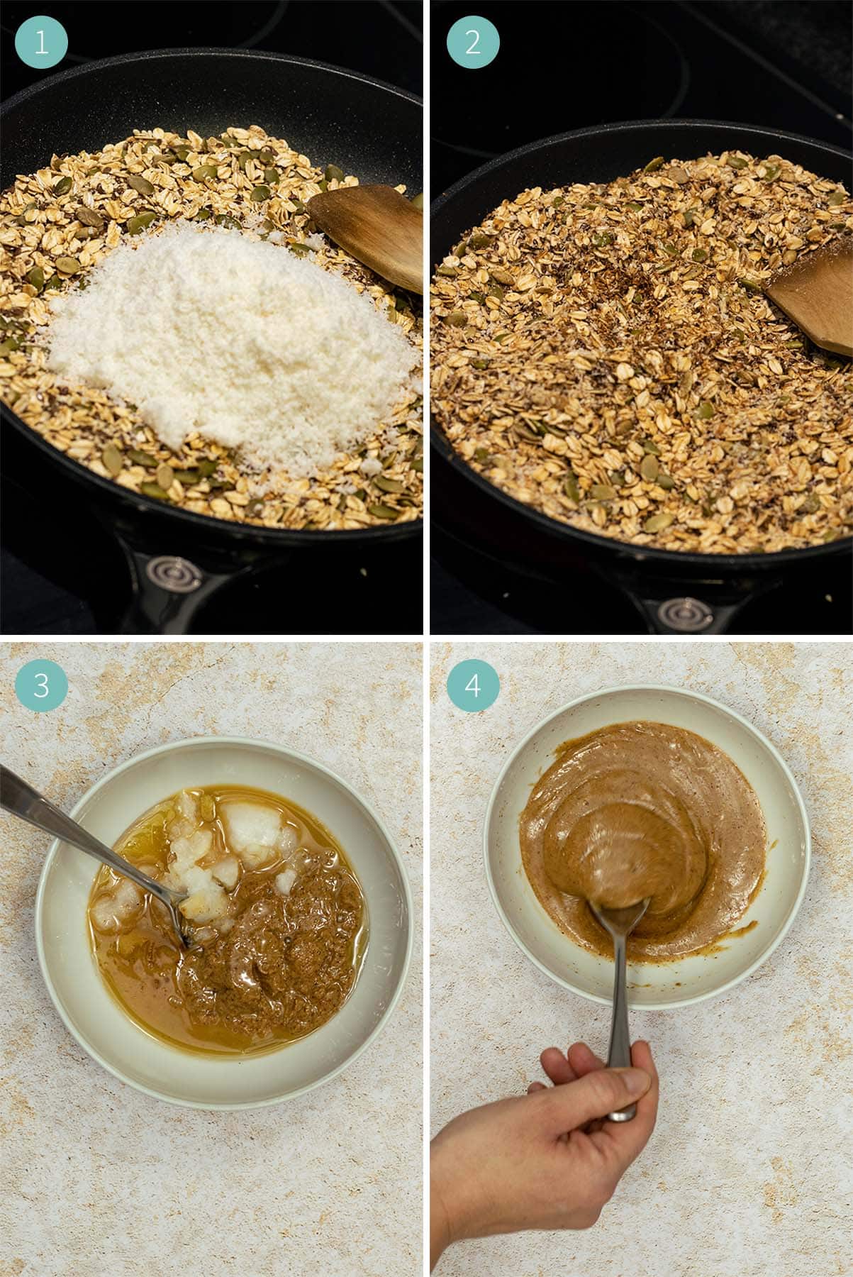 Homemade Granola Bar - Instruction Steps 1-4 in pictures