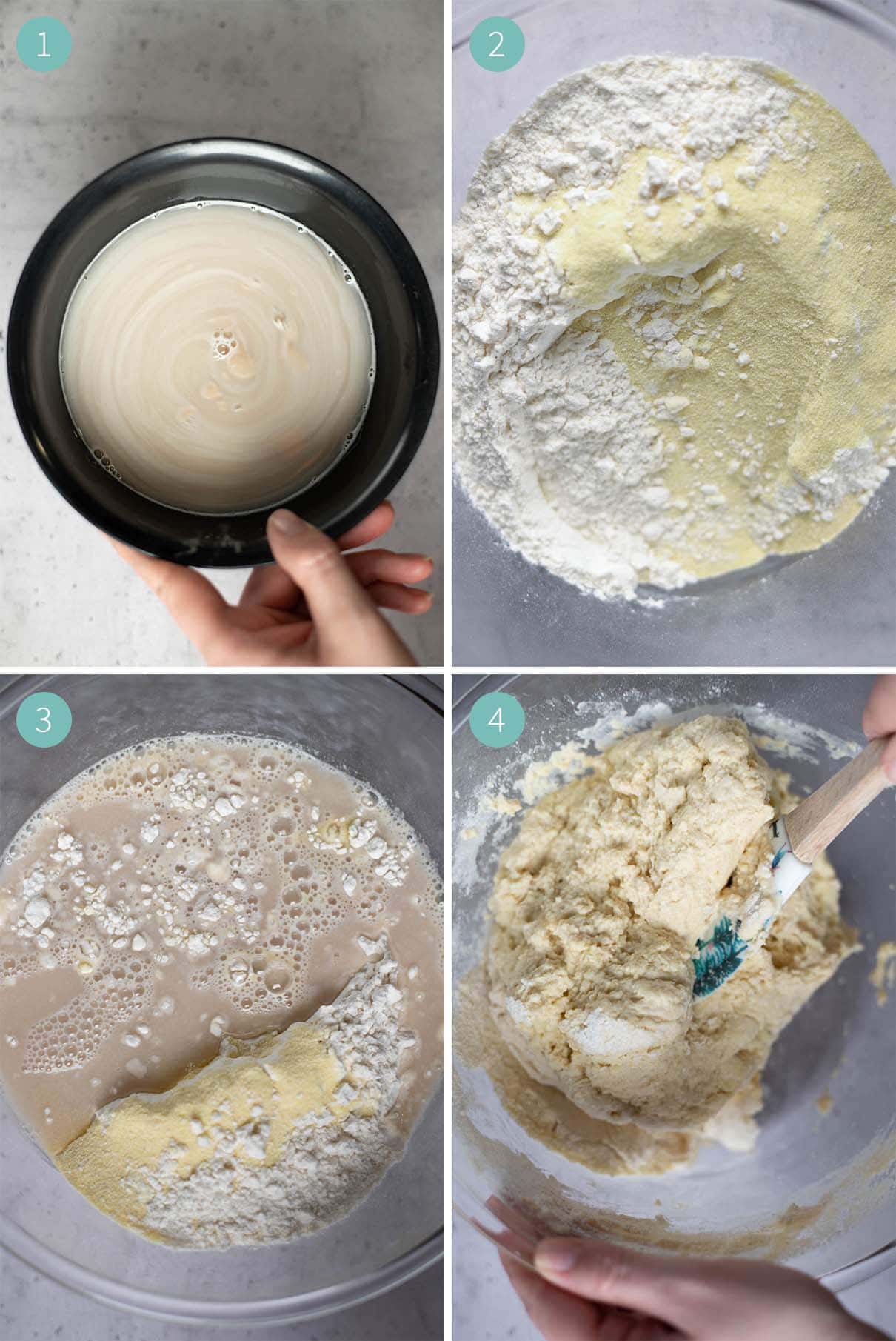 how to make semolina bread - step 1 to 4 in pictures.