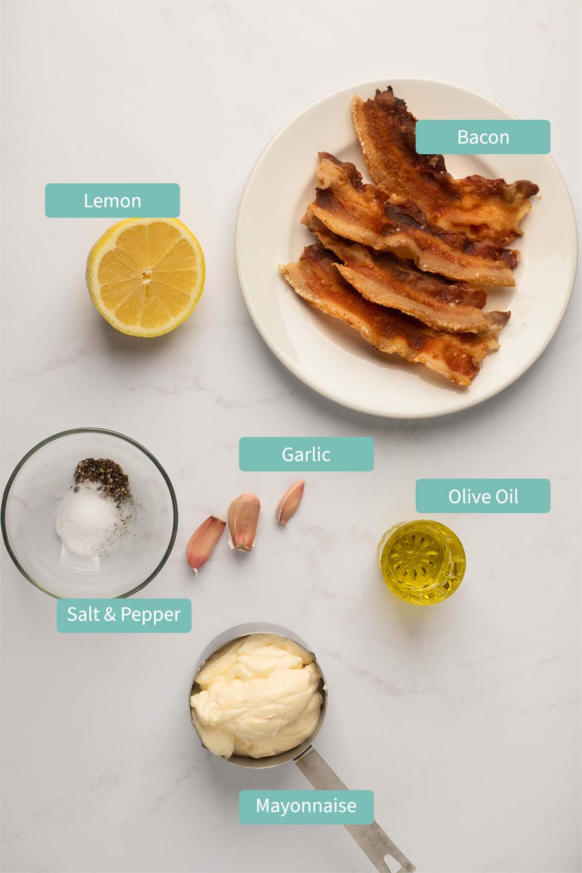 Ingredients as listed below for bacon aioli