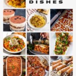 Collage of 10 recipe pictures and text, top 10 italian dishes.